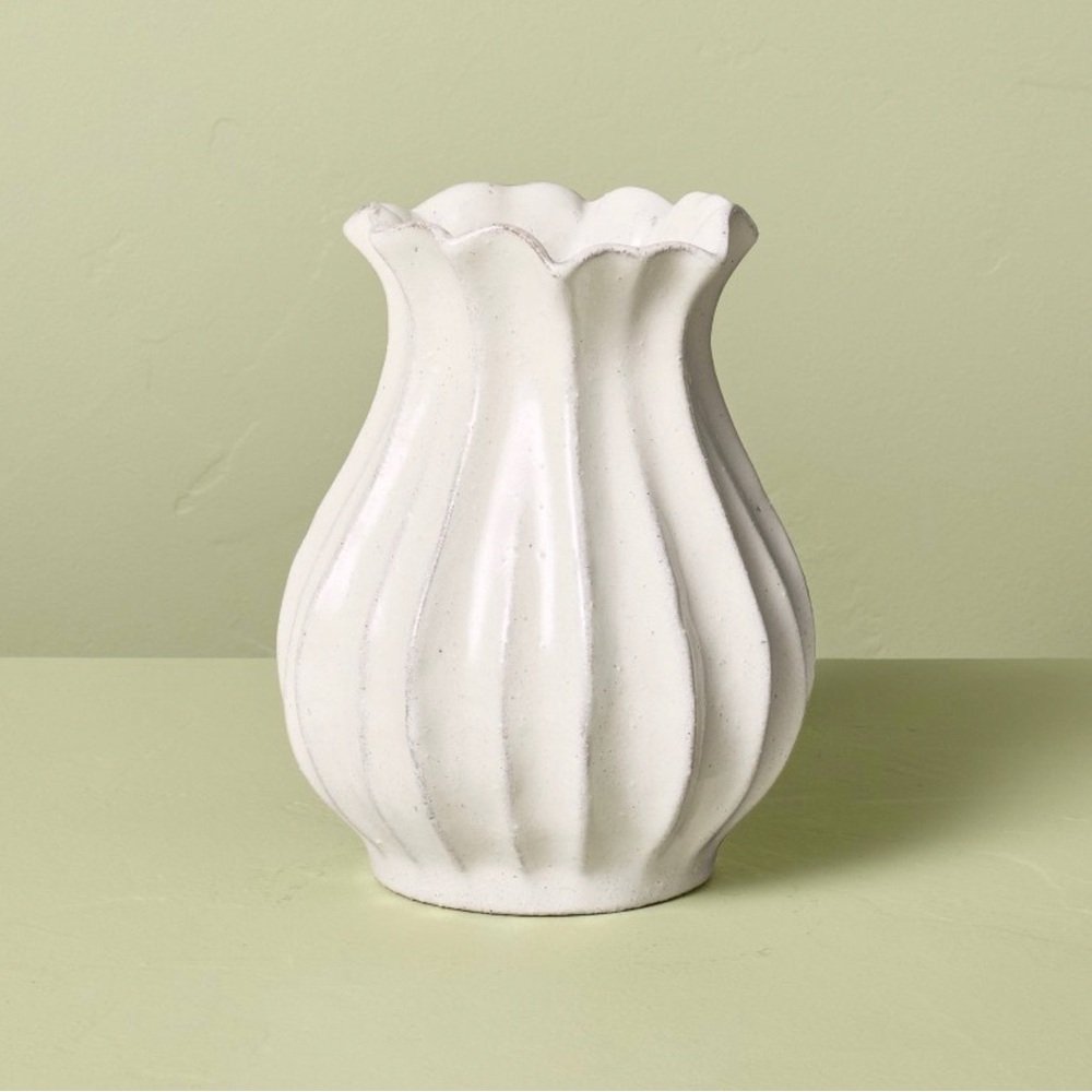 Hearth & Hand with Magnolia 9” Pleated Ceramic Vase Sour Cream
